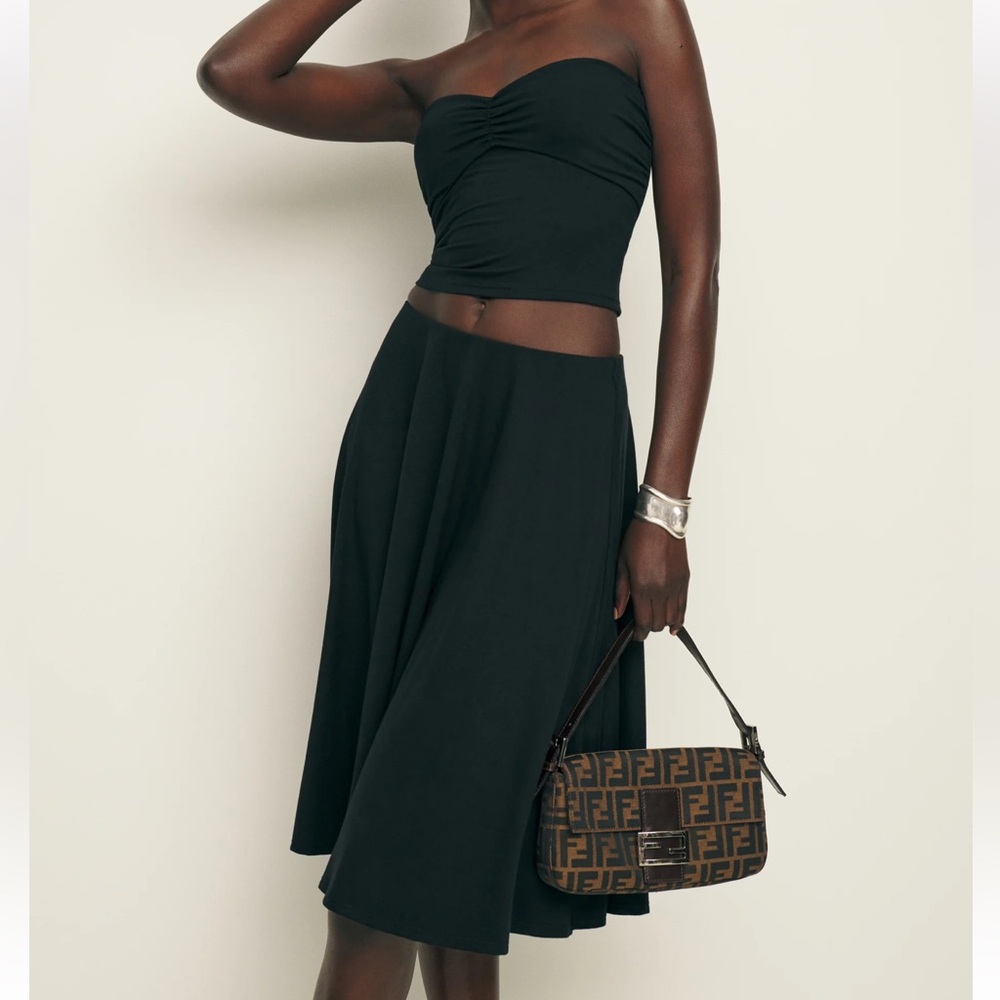 Reformation Two Piece Cambria Knit Crop Top Skirt - Small Black